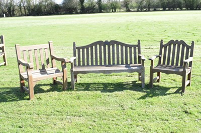 Lot 691 - Lister teak garden bench and a pair of Lister garden chairs