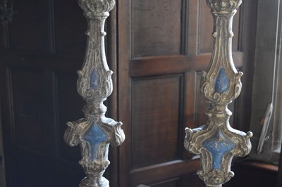 Lot 18 - Pair of Continental painted softwood pricket candlesticks