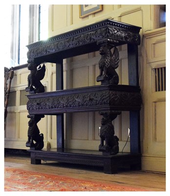 Lot 25 - Charles I carved oak three-tier open ‘court cupboard’ or buffet
