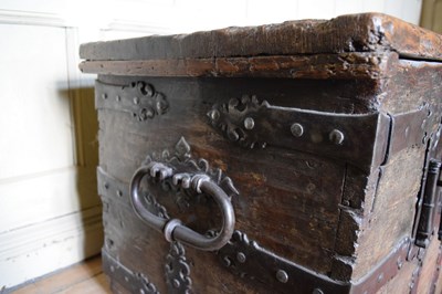 Lot 28 - 16th Century boarded pine and iron-bound chest