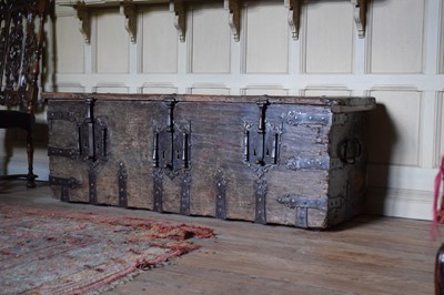 Lot 28 - 16th Century boarded pine and iron-bound chest