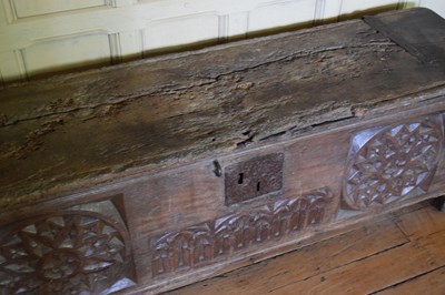 Lot 29 - Impressive oak boarded chest, circa 1500