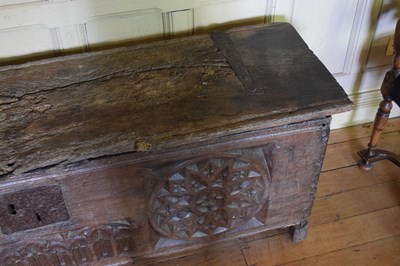 Lot 29 - Impressive oak boarded chest, circa 1500