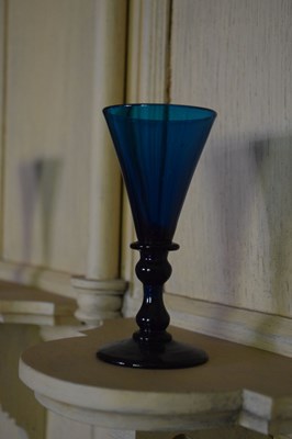 Lot 30 - Set of nine 19th Century peacock blue glass wine glasses