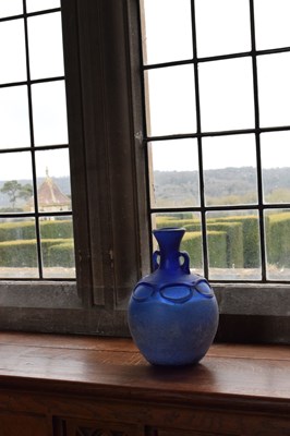 Lot 120 - Late 20th Century studio glass twin-handled blue frosted vase