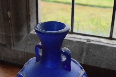 Lot 120 - Late 20th Century studio glass twin-handled blue frosted vase