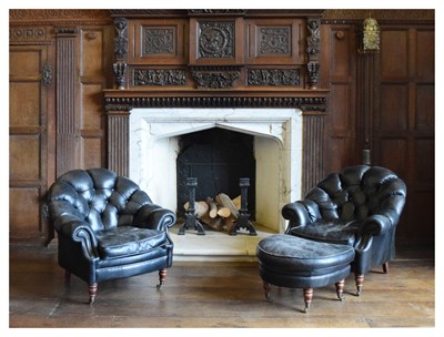 Lot 45 - Modern deep-buttoned black leatherette lounge suite