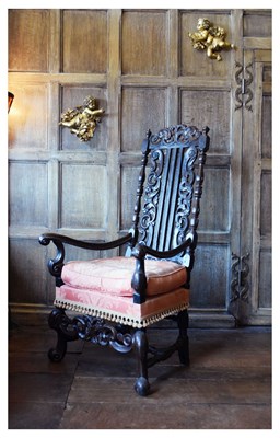 Lot 64 - William and Mary ebonised beech armchair