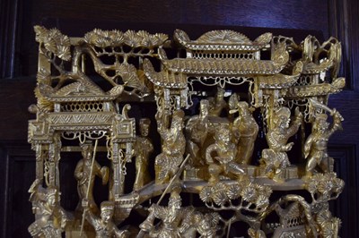 Lot 75 - Pair of late 19th or early 20th Century Chinese gilt softwood panels