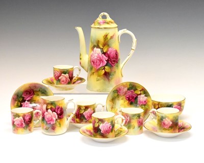 Lot 347 - Royal Worcester rose-painted coffee set by Spilsbury and Hunt