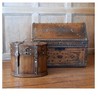 Lot 95 - 19th Century decorated hide dome-top box