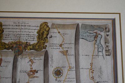 Lot 101 - John Ogilby – Two 18th Century hand-coloured engraved ribbon maps