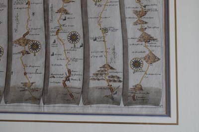 Lot 101 - John Ogilby – Two 18th Century hand-coloured engraved ribbon maps