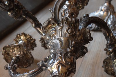 Lot 102 - Impressive pair of 19th Century silver-plated four-branch (five-light) table candelabra