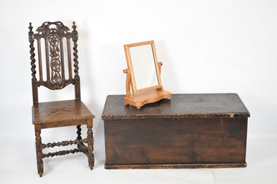 Lot 578 - Oak chair, pine box and satinwood mirror