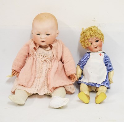 Lot 297 - Two early 20th Century bisque head dolls