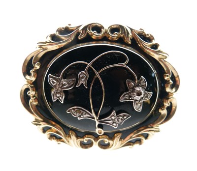 Lot 294 - Victorian diamond and enamel mourning brooch