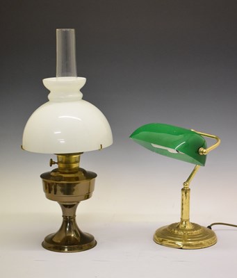 Lot 525 - Modern 'bankers' lamp and an oil lamp