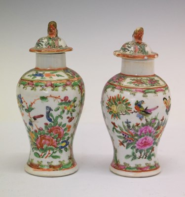 Lot 424 - Pair of Chinese Canton Famille Rose vases