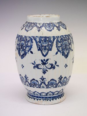 Lot 409 - Dutch Delft ribbed vase/jar