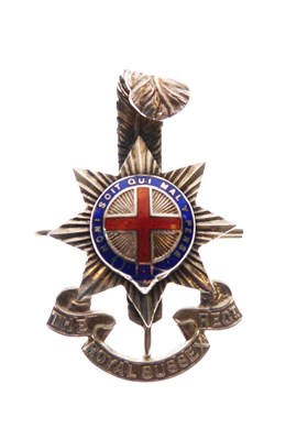 Lot 194 - Post Second World War Royal Sussex Regiment silver and enamel cap badge