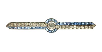Lot 301 - Art Deco diamond and calibré sapphire line brooch