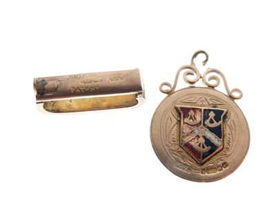 Lot 46 - 9ct gold and enamel fob and a scarf clip