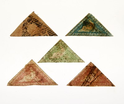 Lot 173 - Five Cape of Good Hope stamps, One Shilling, Four Pence, Six Pence, and two One Pence (5)