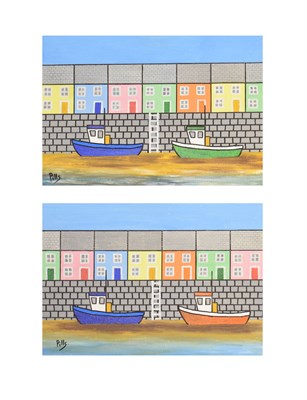 Lot 398 - A.C. Pillinger (Pills)  - Pair of acrylics - 'A Quiet Harbour'