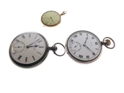 Lot 118 - Two silver pocket watches and Waltham gold-plated fob watch