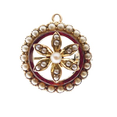 Lot 305 - Seed pearl and enamel pendant brooch, circa 1900