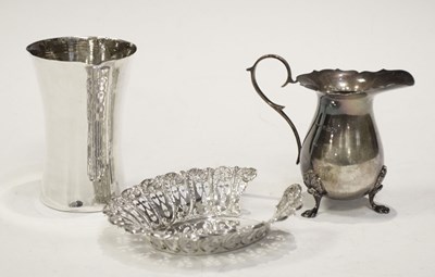 Lot 151 - Elizabeth II silver cream jug, white metal vase and bon-bon dish