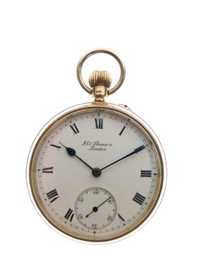 Lot 271 - J.W. Benson 9ct gold open-faced keyless wound pocket watch