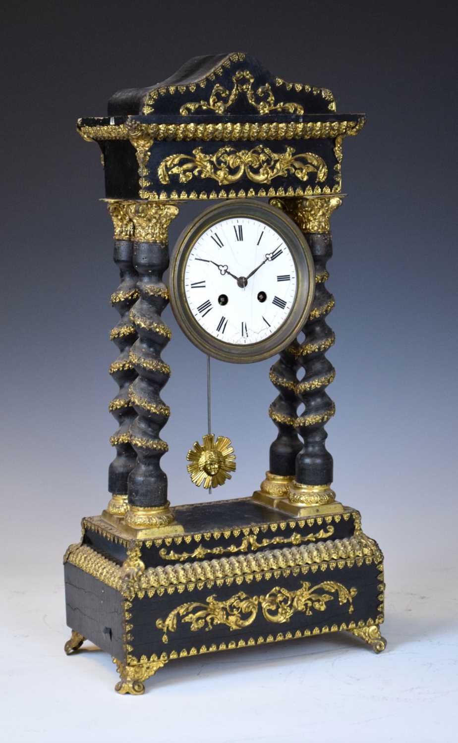 Lot 461 - 19th Century French ebonised portico clock