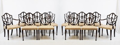 Lot 193 - Set of twelve Hepplewhite style shield back chairs