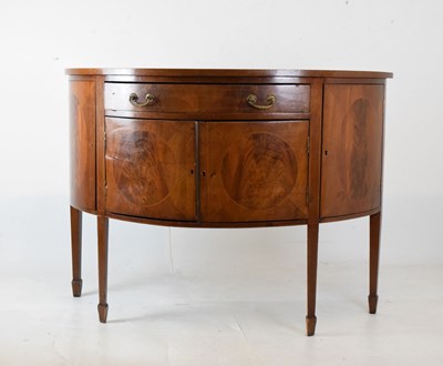 Lot 451 - Edwardian mahogany demi-lune sideboard, 120cm x 51cm x 86cm high