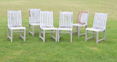 Lot 528 - Set of six white painted teak garden seats