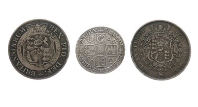 Lot 178 - George I silver shilling and two George III half crowns