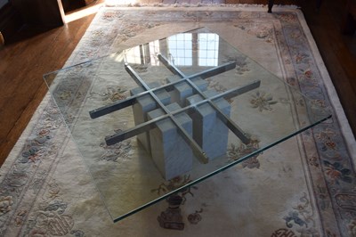 Lot 141 - Late 20th Century glass top table on four marble pillars