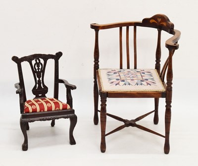 Lot 541 - Miniature Chippendale-style chair and inlaid corner chair