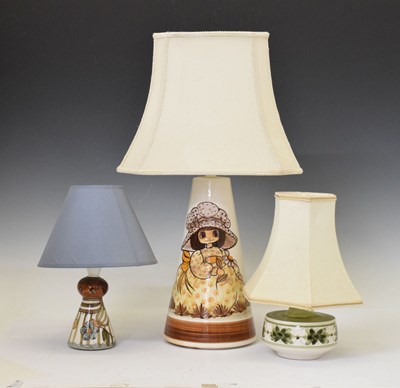 Lot 546 - Three Jersey Pottery table lamps