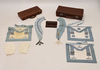 Lot 218 - Masonic regalia/ aprons within two brown leather cases