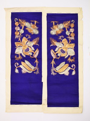 Lot 424 - Two Chinese embroidered silk sleeve panels