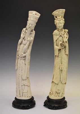 Lot 353 - Large pair of composition 'tusk' figures of Emperor and Empress