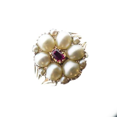 Lot 286 - Victorian ruby and pearl memorial ring
