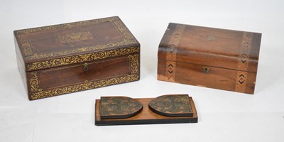 Lot 262 - Mid 19th Century brass-inlaid rosewood writing box, etc