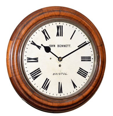 Lot 522 - Mahogany-cased single fusee wall clock, John Bennett, Bristol circa 1900