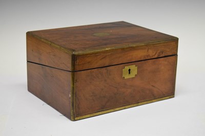 Lot 241 - Victorian walnut and brass-bound lap desk/ writing box