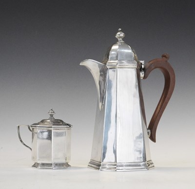 Lot 102 - Queen Anne-style silver octagonal coffee pot and silver mustard pot