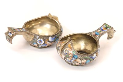 Lot 132 - Pair of late 19th or early 20th Century Russian white metal kovsh